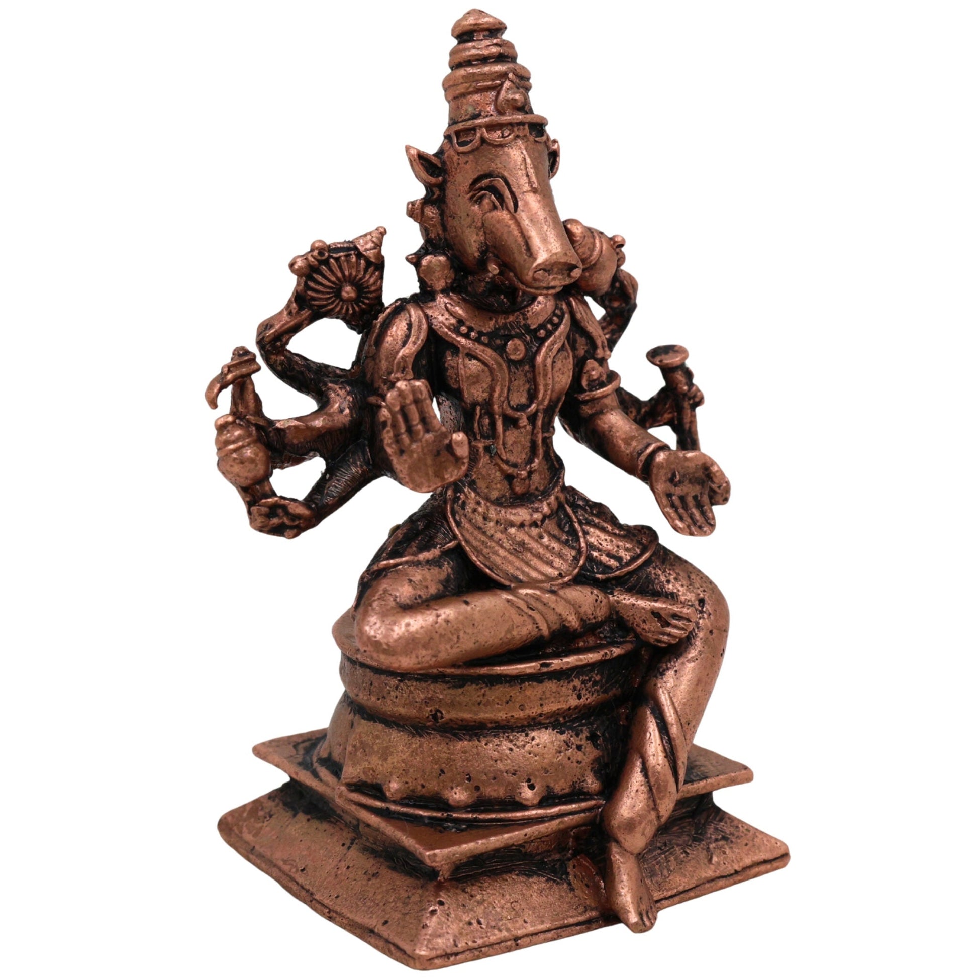 Copper Varahi Amman Idol, Handcrafted Tamra Varahi Devi Murti, Varahi Mata Statue for Pooja, Home Decor & Gifts, Maha Varahi Shakti Vigraham , Brown, 3 Inch, 1 Piece