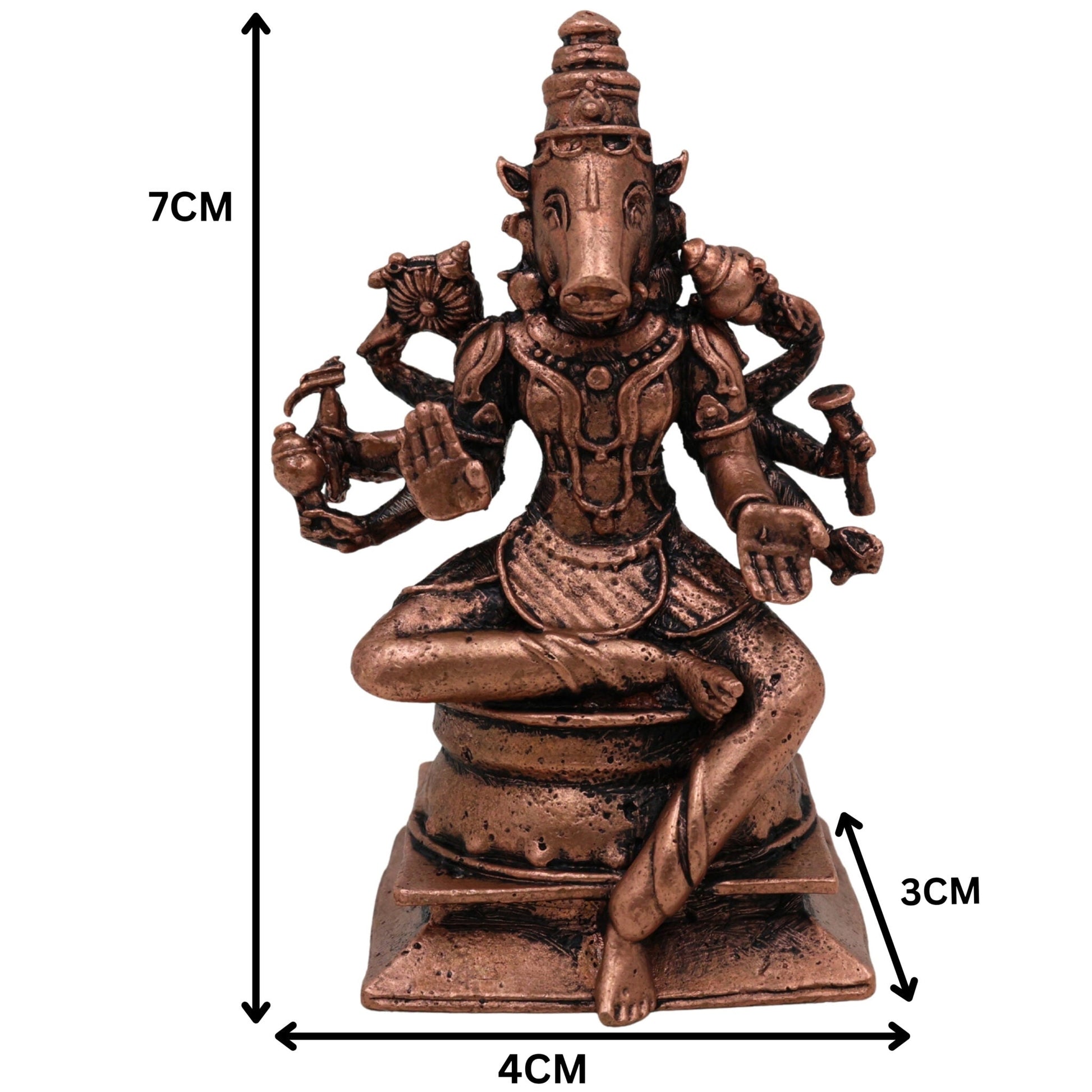Copper Varahi Amman Idol, Handcrafted Tamra Varahi Devi Murti, Varahi Mata Statue for Pooja, Home Decor & Gifts, Maha Varahi Shakti Vigraham , Brown, 3 Inch, 1 Piece