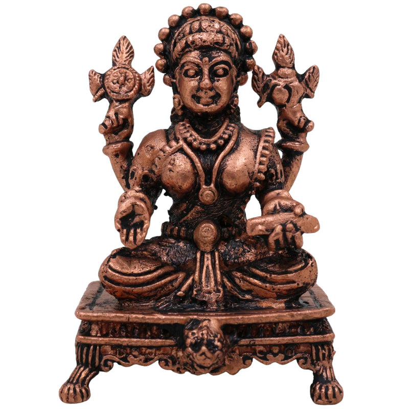 Pure Copper Lakshmi Idol, Handcrafted Mahalakshmi Murti, Thamira Dhanalakshmi Statue, Vaibhav Lakshmi Vigraham for Pooja, Temple & Home Decor,Tamra Shree Lakshmi Figurine, Brown, 2 Inch, 1 Piece