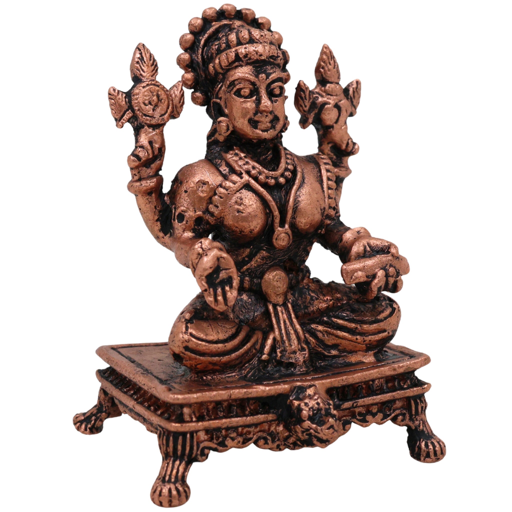 Pure Copper Lakshmi Idol, Handcrafted Mahalakshmi Murti, Thamira Dhanalakshmi Statue, Vaibhav Lakshmi Vigraham for Pooja, Temple & Home Decor,Tamra Shree Lakshmi Figurine, Brown, 2 Inch, 1 Piece