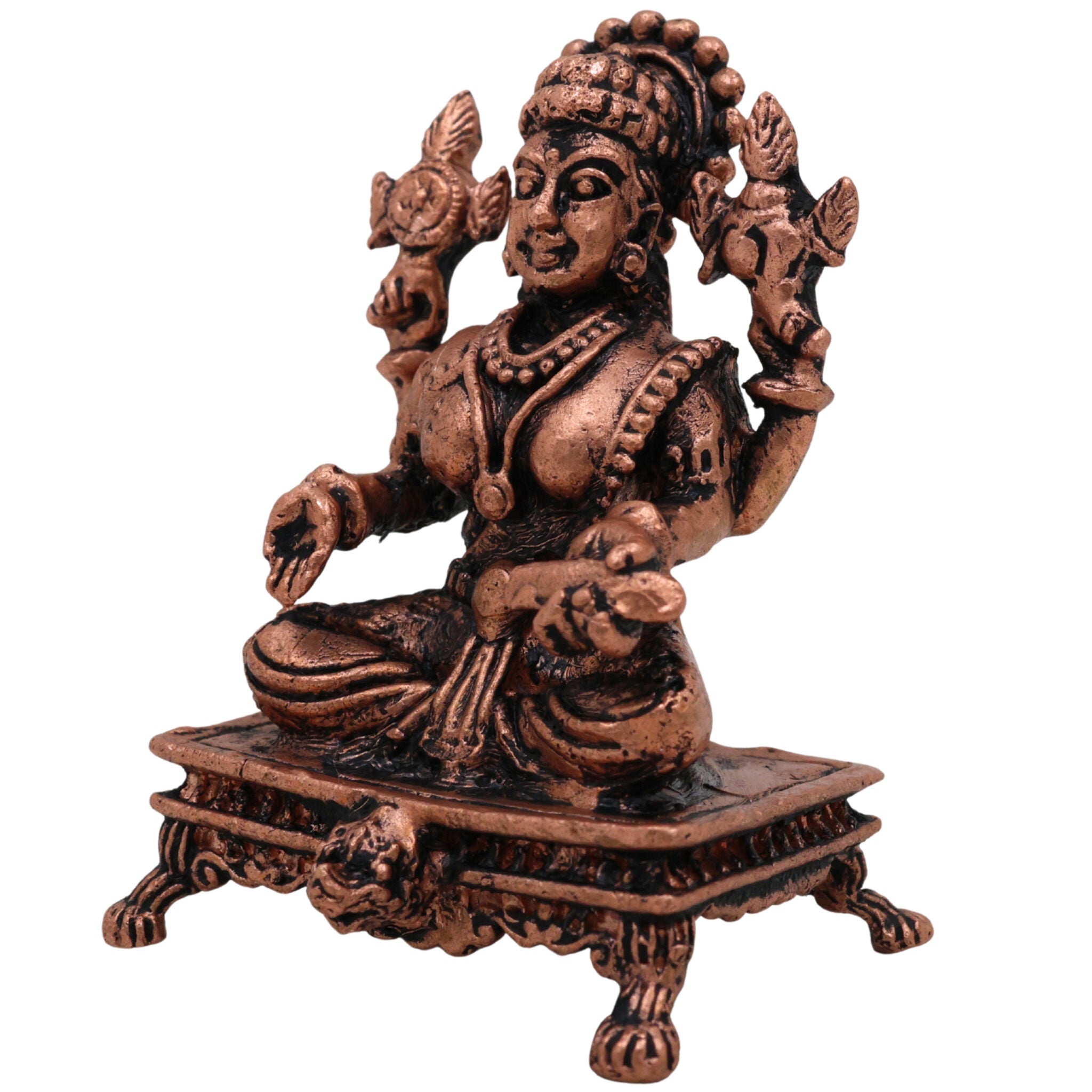 Pure Copper Lakshmi Idol, Handcrafted Mahalakshmi Murti, Thamira Dhanalakshmi Statue, Vaibhav Lakshmi Vigraham for Pooja, Temple & Home Decor,Tamra Shree Lakshmi Figurine, Brown, 2 Inch, 1 Piece