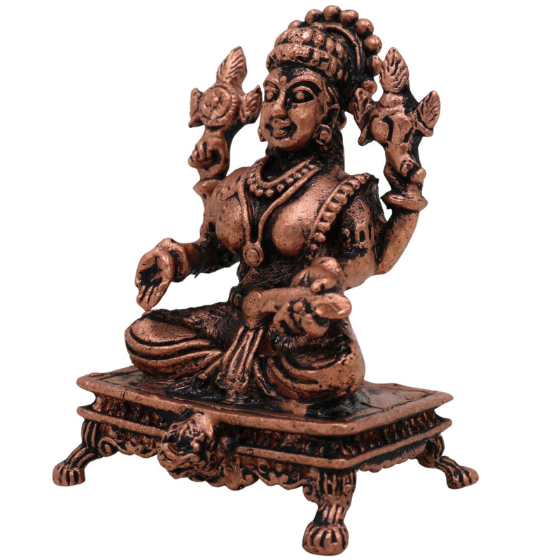 Pure Copper Lakshmi Idol, Handcrafted Mahalakshmi Murti, Thamira Dhanalakshmi Statue, Vaibhav Lakshmi Vigraham for Pooja, Temple & Home Decor,Tamra Shree Lakshmi Figurine, Brown, 2 Inch, 1 Piece