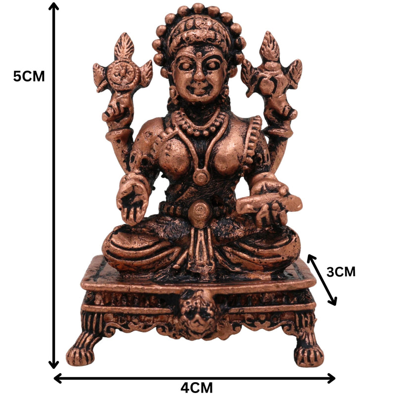 Pure Copper Lakshmi Idol, Handcrafted Mahalakshmi Murti, Thamira Dhanalakshmi Statue, Vaibhav Lakshmi Vigraham for Pooja, Temple & Home Decor,Tamra Shree Lakshmi Figurine, Brown, 2 Inch, 1 Piece