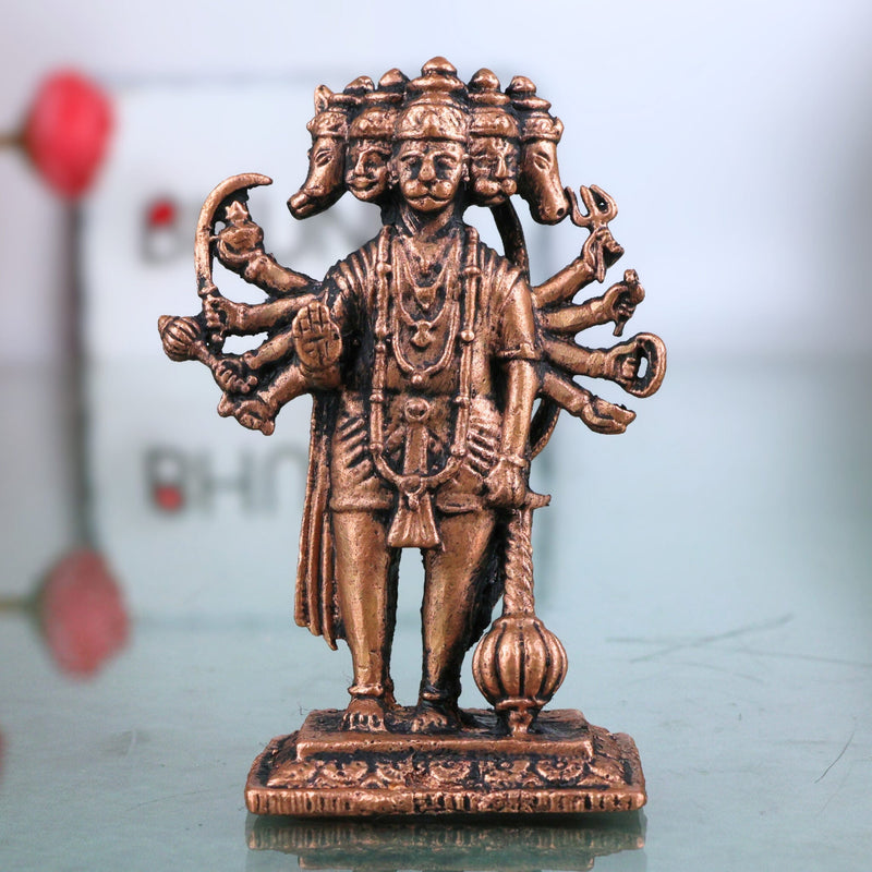 Copper Panchmukhi Hanuman Idol,Tamra Panchmukhi Anjaneya Murti,Thamira Bajrangbali Statue,Tamraloha Veer Maruti Nandan Vigraham, Brown, 2.5 Inch, 1 Piece