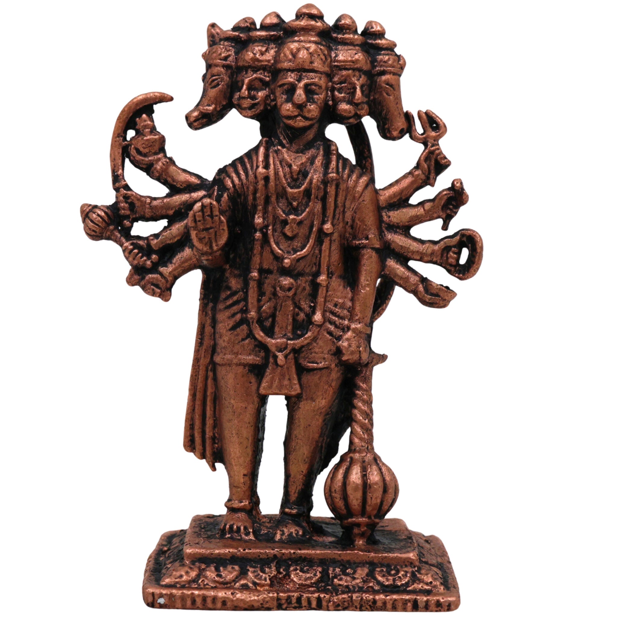 Copper Panchmukhi Hanuman Idol,Tamra Panchmukhi Anjaneya Murti,Thamira Bajrangbali Statue,Tamraloha Veer Maruti Nandan Vigraham, Brown, 2.5 Inch, 1 Piece