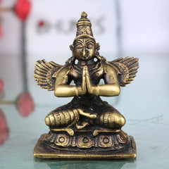 Brass Garuda Dev Idol, Vishnu Vahana Pakshiraja Murti, Handcrafted Pital Garuda Bhagwan Statue,Vainateya Suparna Vigraham for Home Temple & Puja Decor, Gold, 2.5 Inch, 1 Piece