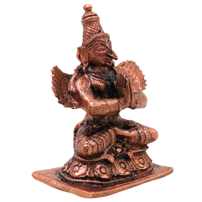 Copper Garudadev Idol, Handcrafted Tamra Garuda Dev Vigraham, Vainateya Suparna Pakshiraja Vishnu Vahana Murti for Pooja, Home Decor & Gifts, 2.5 Inch, 1 Piece