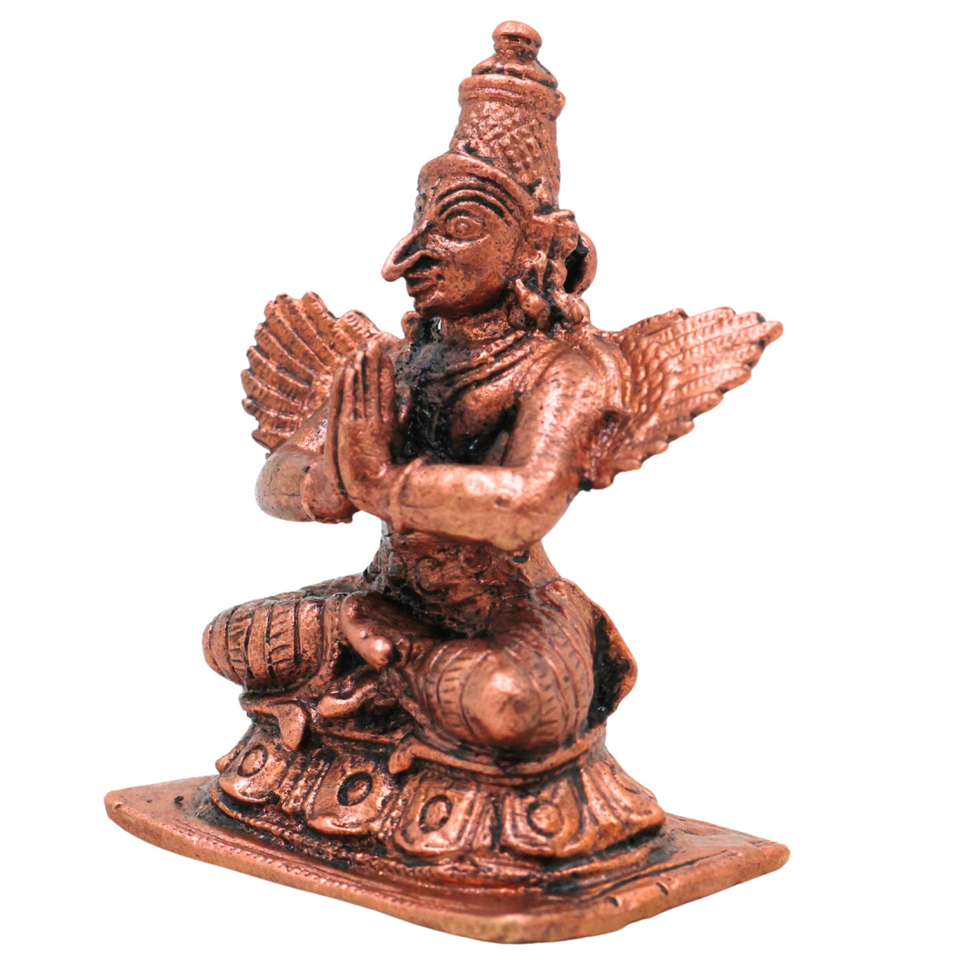 Copper Garudadev Idol, Handcrafted Tamra Garuda Dev Vigraham, Vainateya Suparna Pakshiraja Vishnu Vahana Murti for Pooja, Home Decor & Gifts, 2.5 Inch, 1 Piece