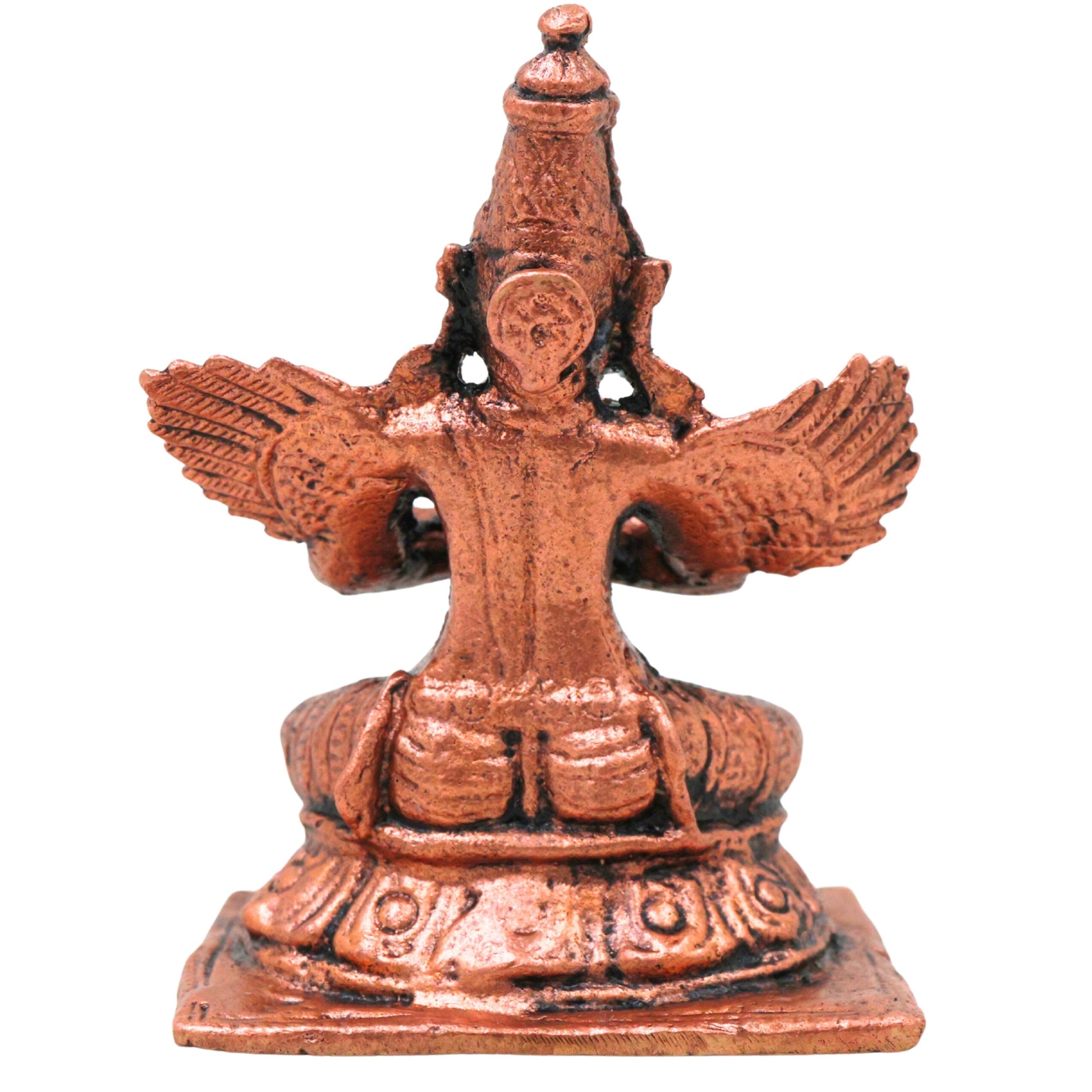 Copper Garudadev Idol, Handcrafted Tamra Garuda Dev Vigraham, Vainateya Suparna Pakshiraja Vishnu Vahana Murti for Pooja, Home Decor & Gifts, 2.5 Inch, 1 Piece