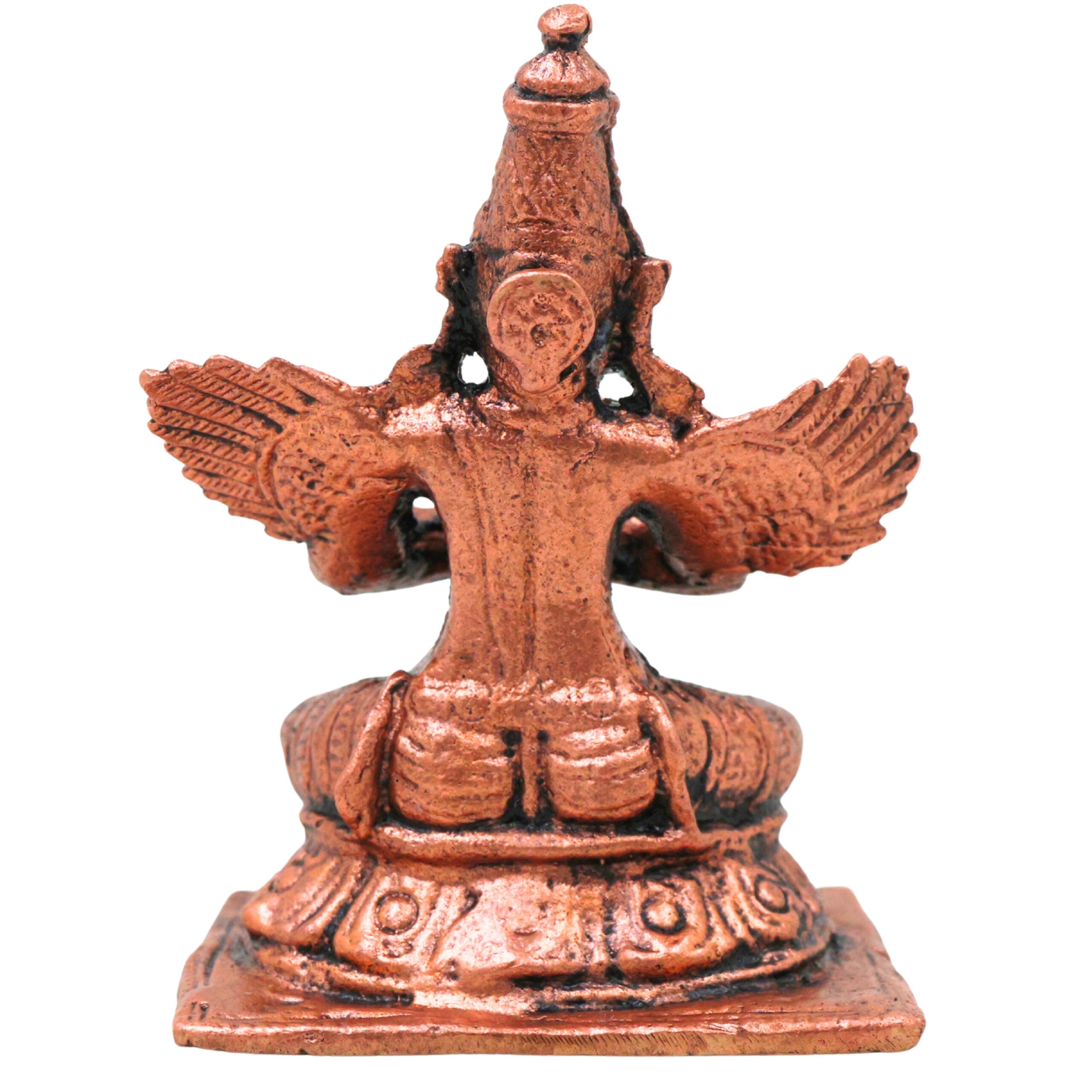 Copper Garudadev Idol, Handcrafted Tamra Garuda Dev Vigraham, Vainateya Suparna Pakshiraja Vishnu Vahana Murti for Pooja, Home Decor & Gifts, 2.5 Inch, 1 Piece