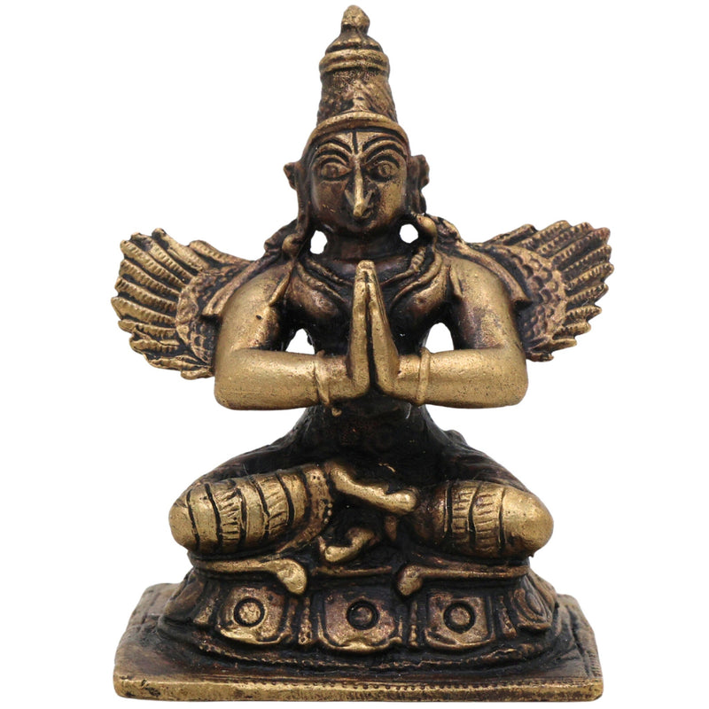 Brass Garuda Dev Idol, Vishnu Vahana Pakshiraja Murti, Handcrafted Pital Garuda Bhagwan Statue,Vainateya Suparna Vigraham for Home Temple & Puja Decor, Gold, 2.5 Inch, 1 Piece