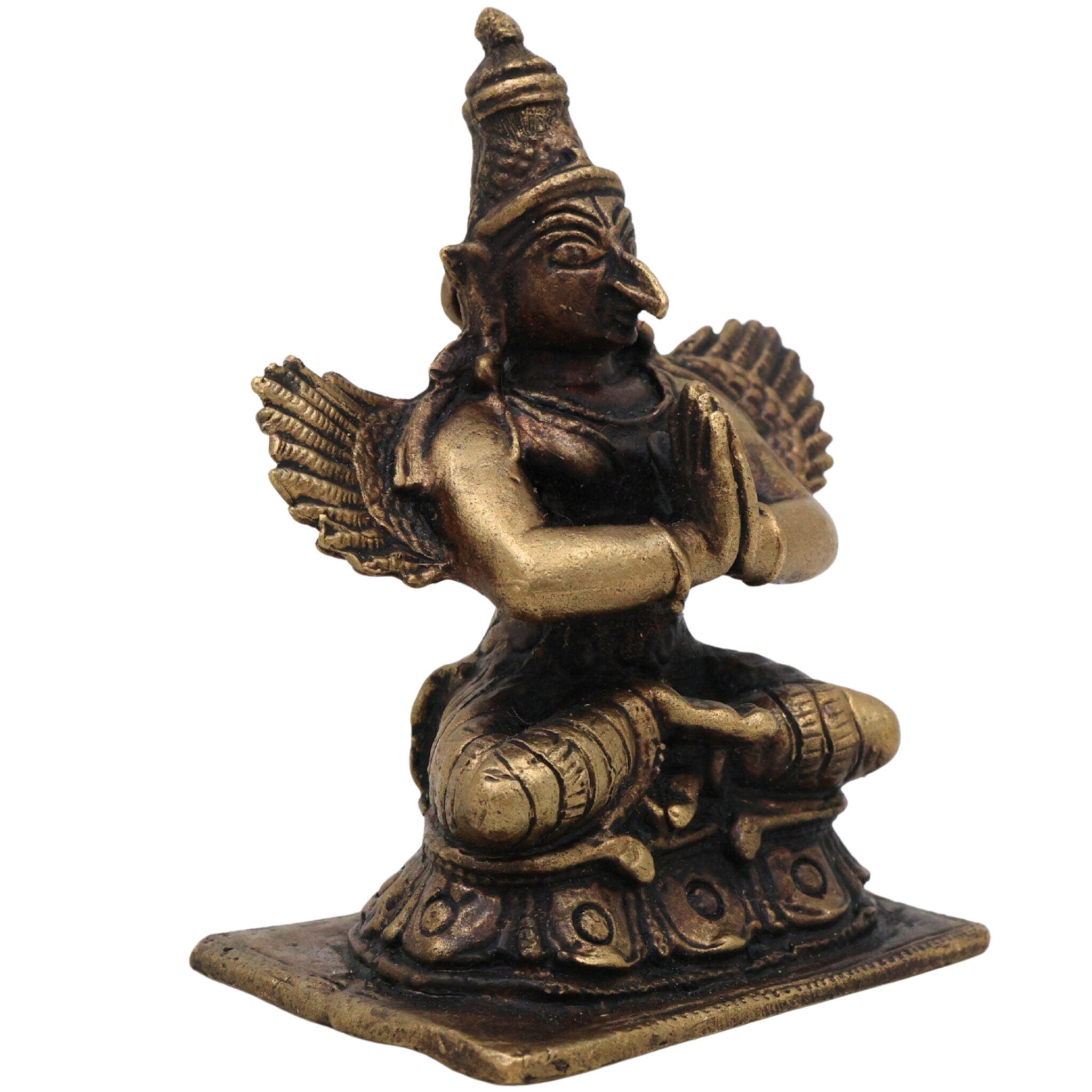 Brass Garuda Dev Idol, Vishnu Vahana Pakshiraja Murti, Handcrafted Pital Garuda Bhagwan Statue,Vainateya Suparna Vigraham for Home Temple & Puja Decor, Gold, 2.5 Inch, 1 Piece