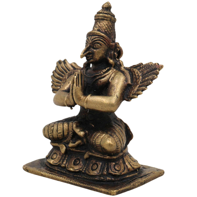 Brass Garuda Dev Idol, Vishnu Vahana Pakshiraja Murti, Handcrafted Pital Garuda Bhagwan Statue,Vainateya Suparna Vigraham for Home Temple & Puja Decor, Gold, 2.5 Inch, 1 Piece