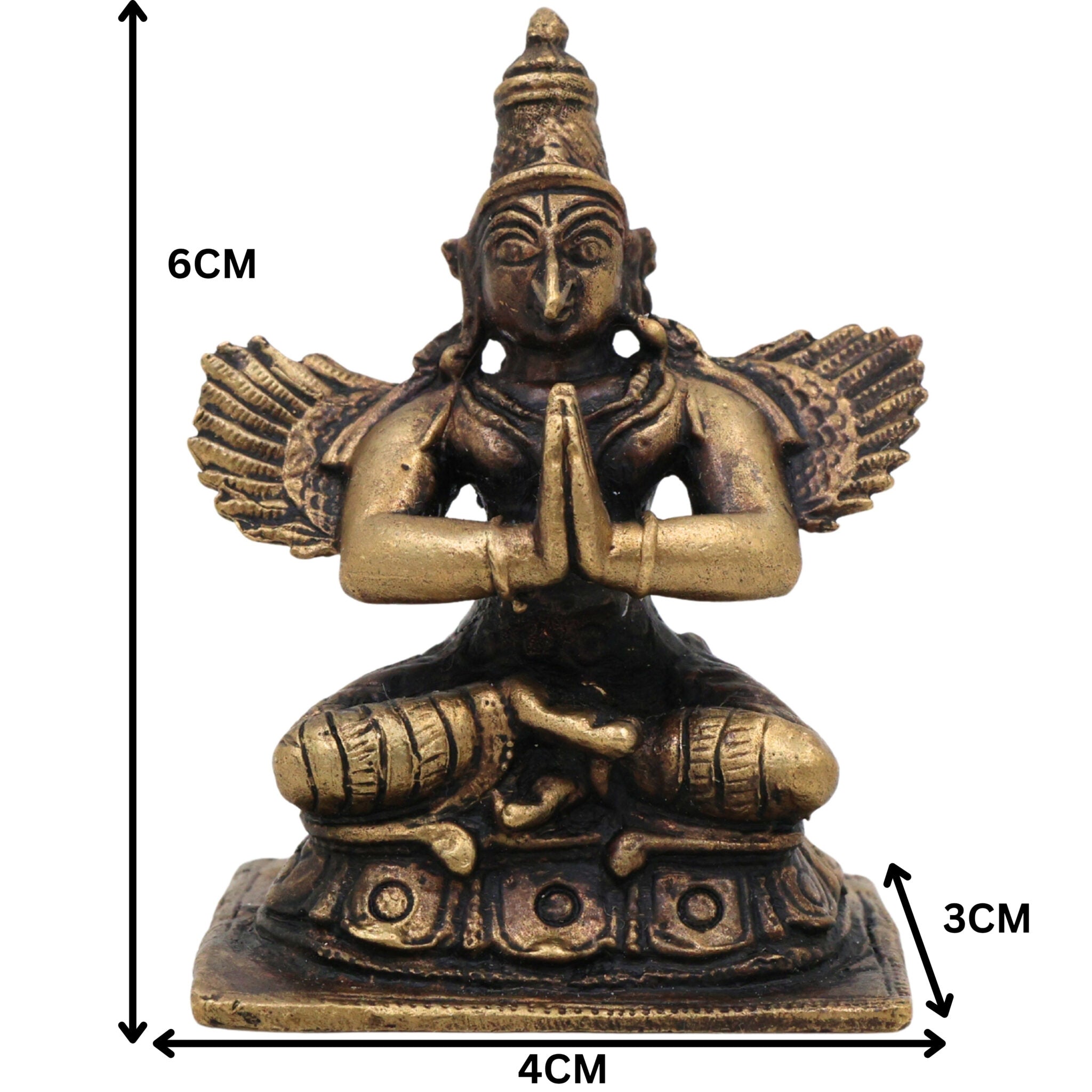 Brass Garuda Dev Idol, Vishnu Vahana Pakshiraja Murti, Handcrafted Pital Garuda Bhagwan Statue,Vainateya Suparna Vigraham for Home Temple & Puja Decor, Gold, 2.5 Inch, 1 Piece