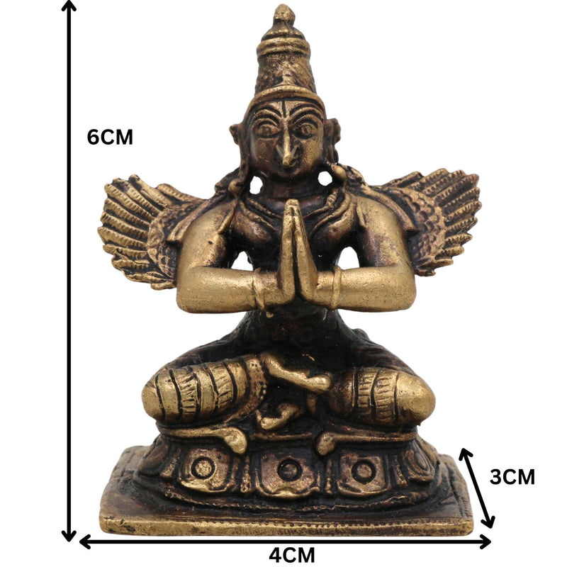 Brass Garuda Dev Idol, Vishnu Vahana Pakshiraja Murti, Handcrafted Pital Garuda Bhagwan Statue,Vainateya Suparna Vigraham for Home Temple & Puja Decor, Gold, 2.5 Inch, 1 Piece