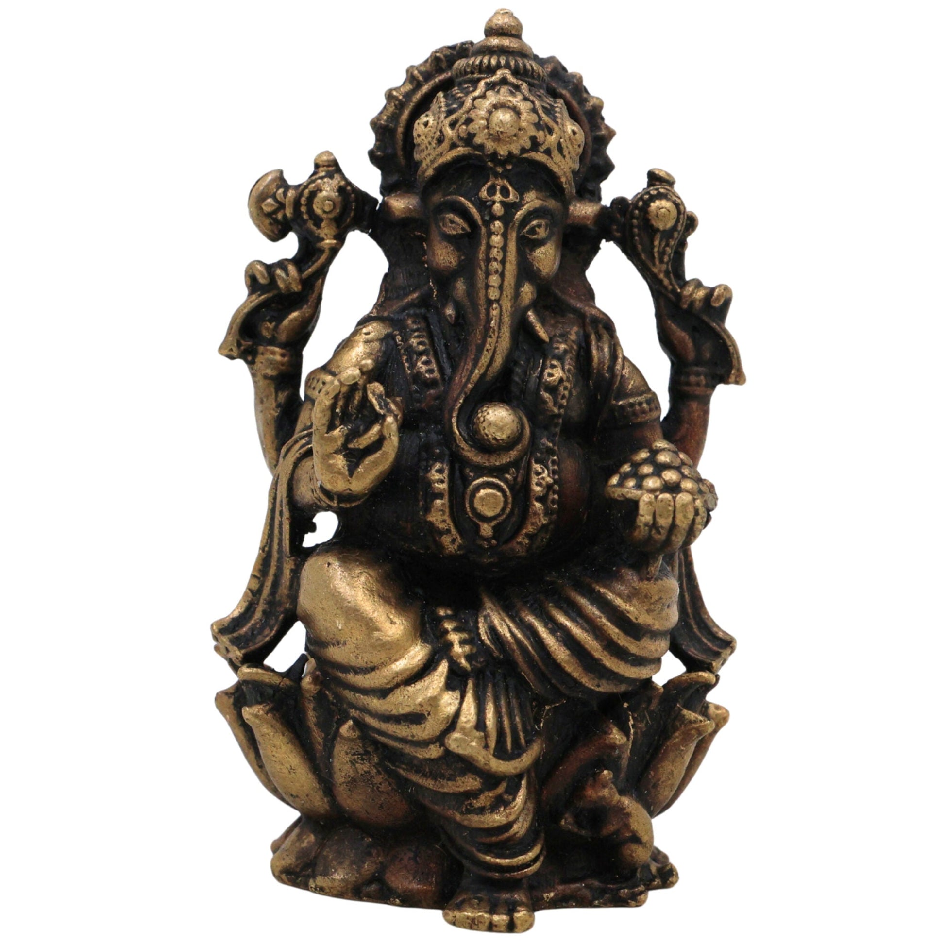 Brass Ganesha Idol, Ganapati Siddhivinayak Murti, Gajanana Statue for Pooja & Home Decor, Gold, 2.5 Inch, 1 Piece