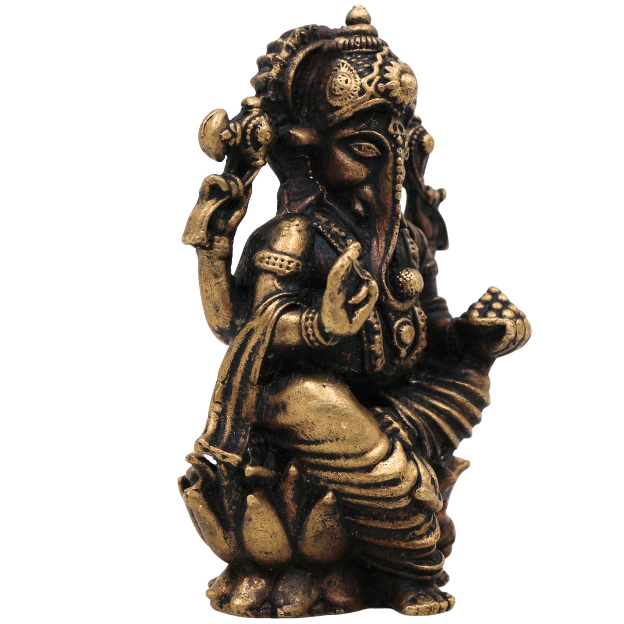 Brass Ganesha Idol, Ganapati Siddhivinayak Murti, Gajanana Statue for Pooja & Home Decor, Gold, 2.5 Inch, 1 Piece