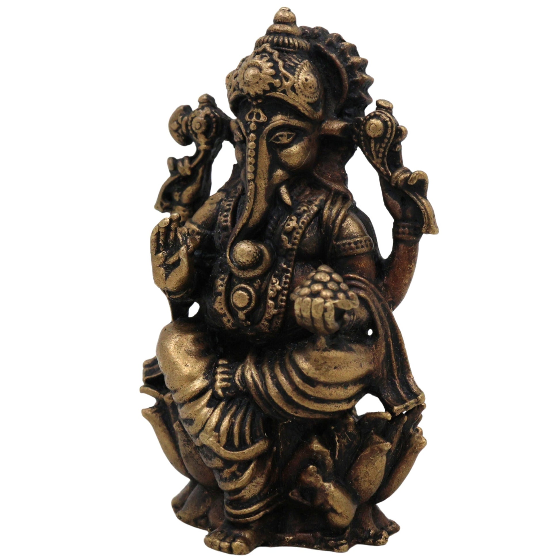 Brass Ganesha Idol, Ganapati Siddhivinayak Murti, Gajanana Statue for Pooja & Home Decor, Gold, 2.5 Inch, 1 Piece
