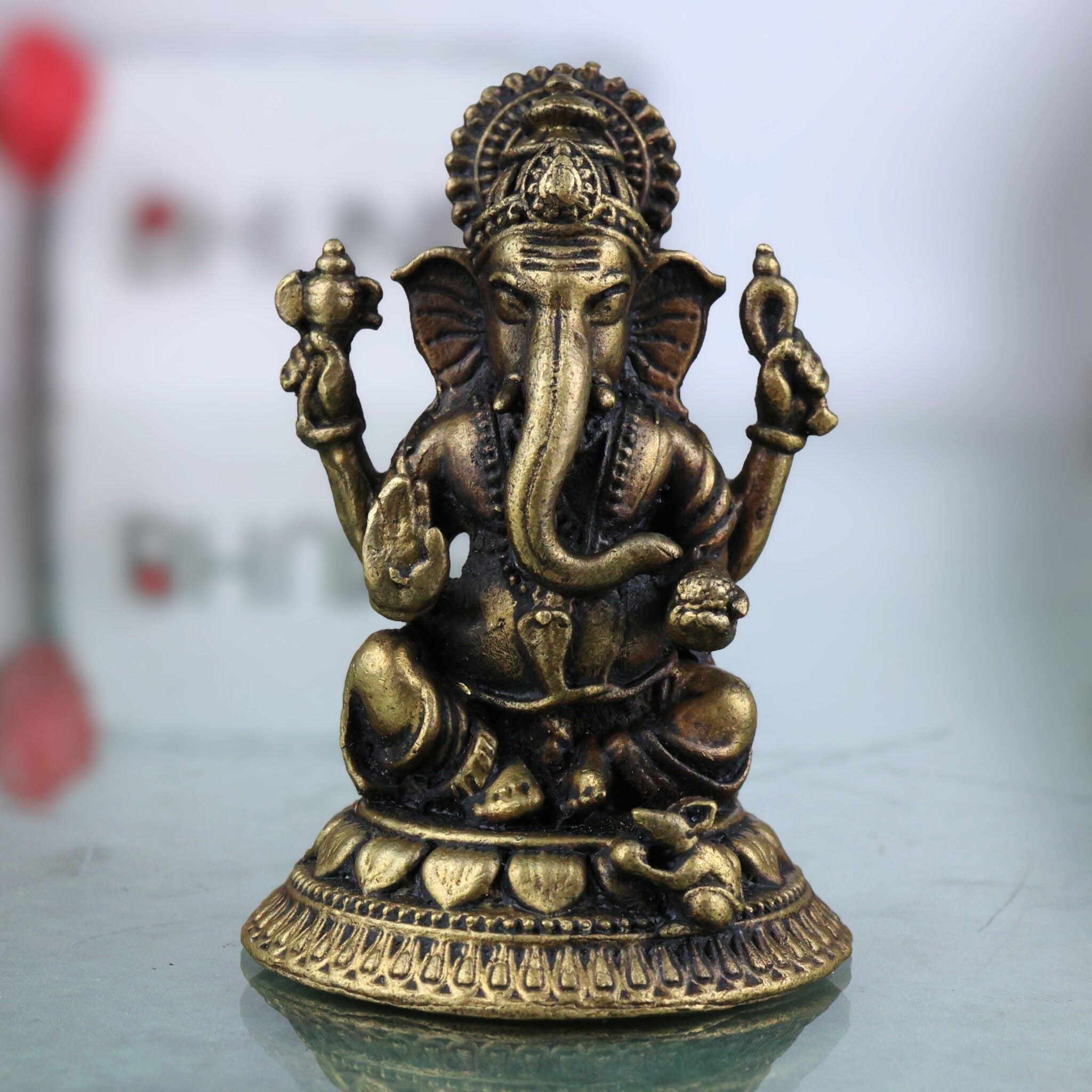 Brass Ganapati Idol, Siddhivinayak Murti, Vinayaka Statue, Gajanana Pratima, Ekadanta Pooja Murti, Handcrafted Peetal Vigraha, Gold, 2 Inch, 1 Piece