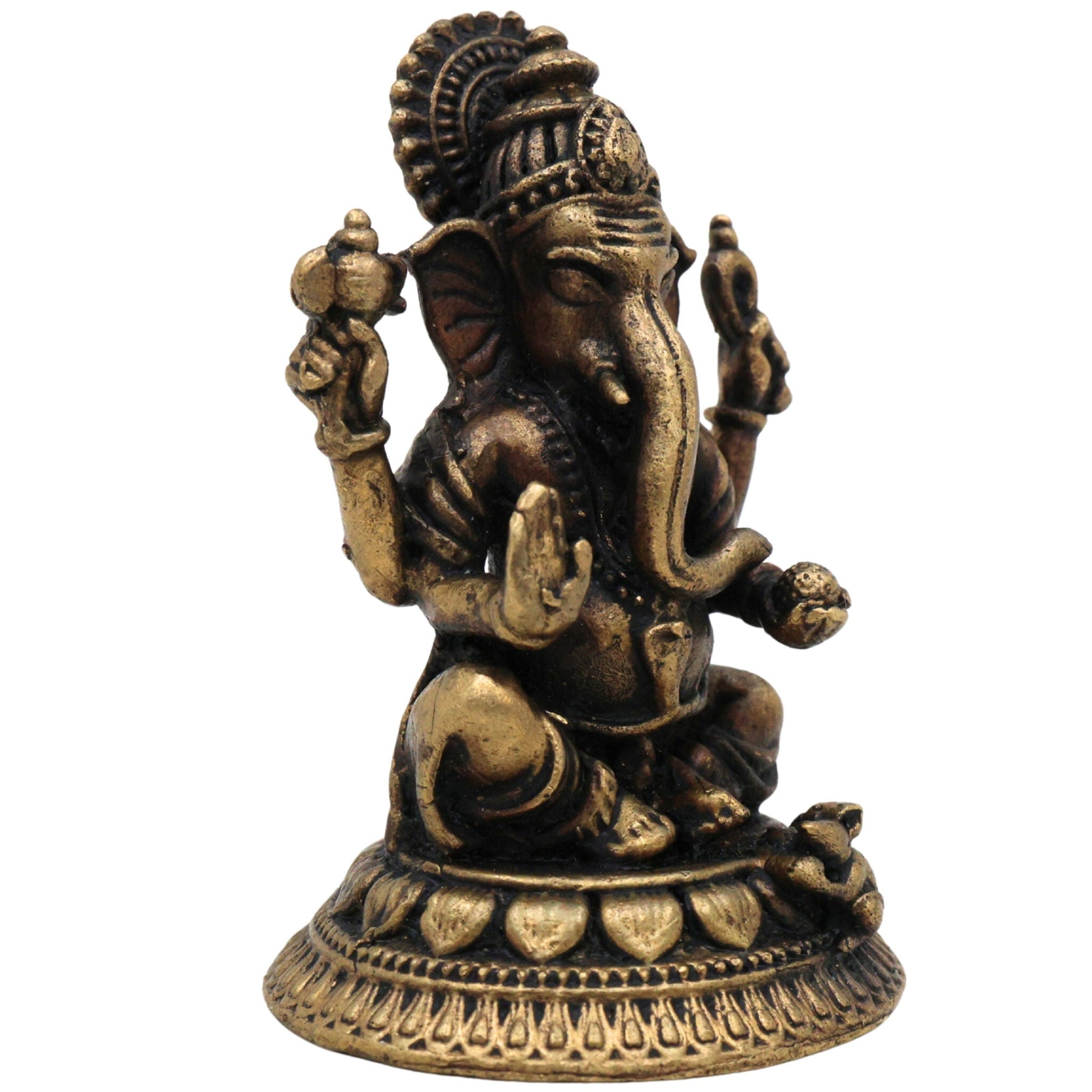 Brass Ganapati Idol, Siddhivinayak Murti, Vinayaka Statue, Gajanana Pratima, Ekadanta Pooja Murti, Handcrafted Peetal Vigraha, Gold, 2 Inch, 1 Piece