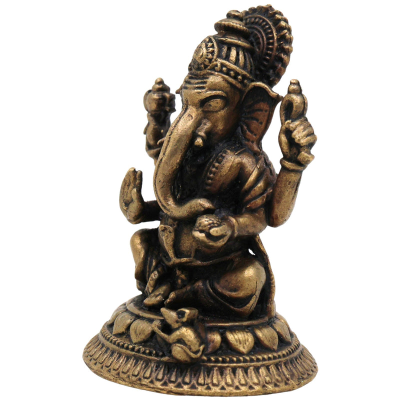 Brass Ganapati Idol, Siddhivinayak Murti, Vinayaka Statue, Gajanana Pratima, Ekadanta Pooja Murti, Handcrafted Peetal Vigraha, Gold, 2 Inch, 1 Piece