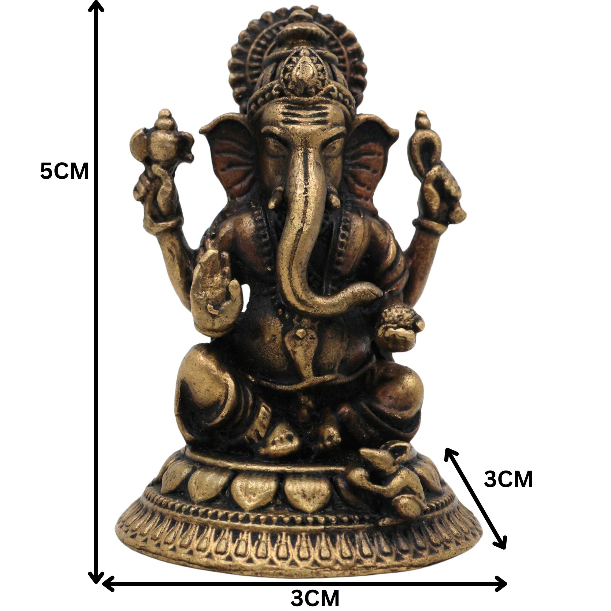 Brass Ganapati Idol, Siddhivinayak Murti, Vinayaka Statue, Gajanana Pratima, Ekadanta Pooja Murti, Handcrafted Peetal Vigraha, Gold, 2 Inch, 1 Piece