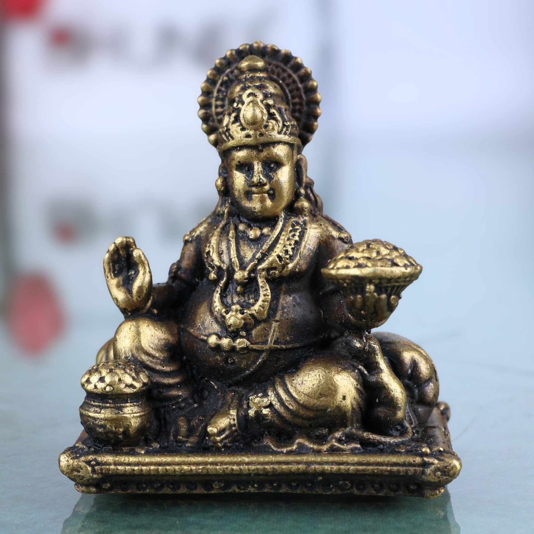 Brass Kubera Idol for Wealth, Lakshmi Kuber Murti, Lord Kubera Vigraham, Dhanadhipati Vaishravan Statue, Handmade Peetal Kuber Bhagwan Moorthi for Pooja & Home Decor, Gold, 2 Inch, 1 Piece