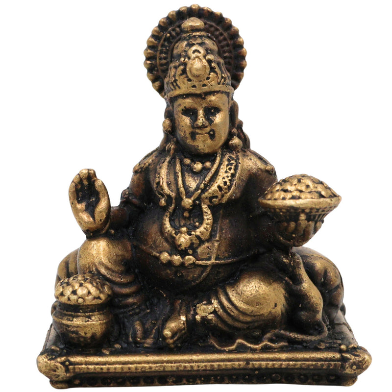 Brass Kubera Idol for Wealth, Lakshmi Kuber Murti, Lord Kubera Vigraham, Dhanadhipati Vaishravan Statue, Handmade Peetal Kuber Bhagwan Moorthi for Pooja & Home Decor, Gold, 2 Inch, 1 Piece