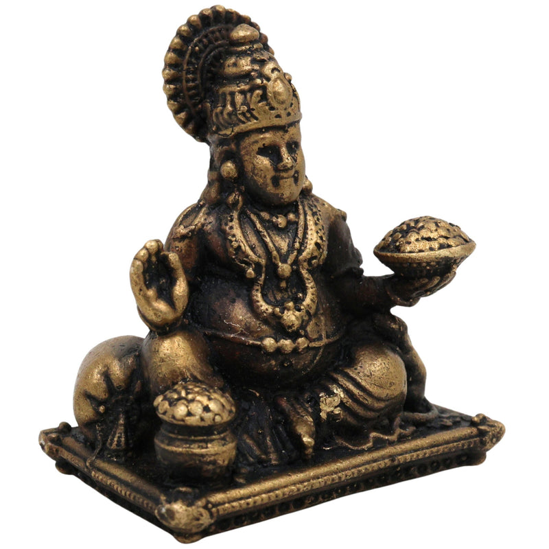 Brass Kubera Idol for Wealth, Lakshmi Kuber Murti, Lord Kubera Vigraham, Dhanadhipati Vaishravan Statue, Handmade Peetal Kuber Bhagwan Moorthi for Pooja & Home Decor, Gold, 2 Inch, 1 Piece