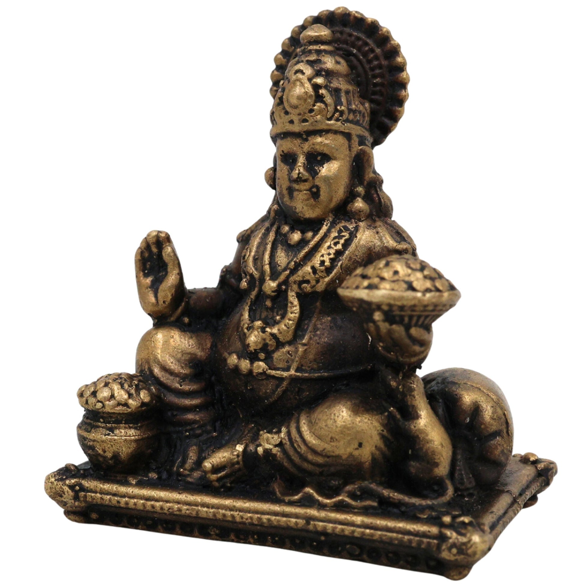 Brass Kubera Idol for Wealth, Lakshmi Kuber Murti, Lord Kubera Vigraham, Dhanadhipati Vaishravan Statue, Handmade Peetal Kuber Bhagwan Moorthi for Pooja & Home Decor, Gold, 2 Inch, 1 Piece