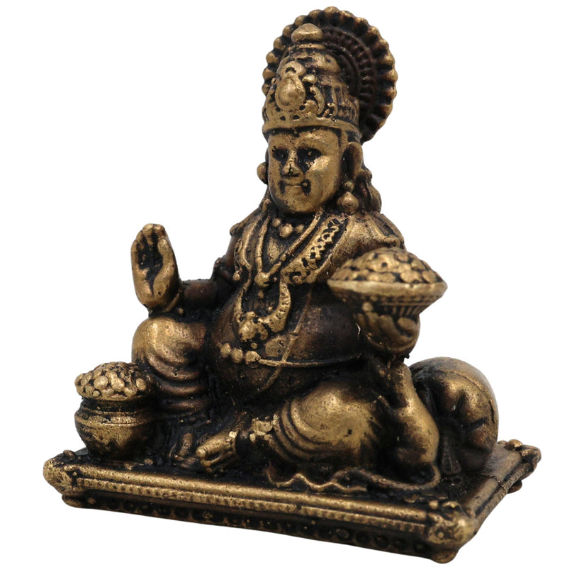 Brass Kubera Idol for Wealth, Lakshmi Kuber Murti, Lord Kubera Vigraham, Dhanadhipati Vaishravan Statue, Handmade Peetal Kuber Bhagwan Moorthi for Pooja & Home Decor, Gold, 2 Inch, 1 Piece