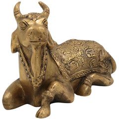 Brass Nandi Idol | Nandikeshwara Bull Statue, Shivalinga Vehicle, Handcrafted Peetal Nandhi Murti for Pooja, Temple & Home Decor, Gold, 5 Inch, 1 Piece