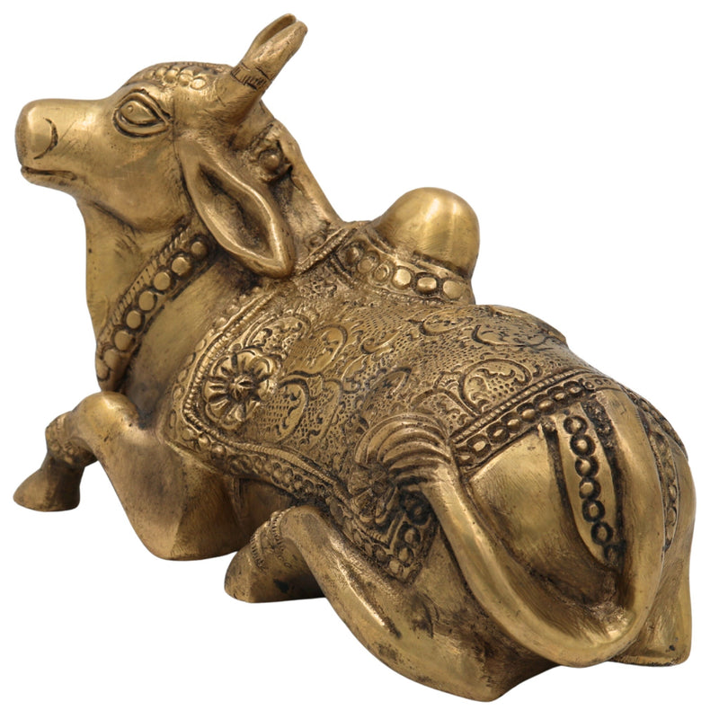 Brass Nandi Idol | Nandikeshwara Bull Statue, Shivalinga Vehicle, Handcrafted Peetal Nandhi Murti for Pooja, Temple & Home Decor, Gold, 5 Inch, 1 Piece