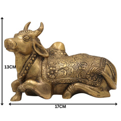 Brass Nandi Idol | Nandikeshwara Bull Statue, Shivalinga Vehicle, Handcrafted Peetal Nandhi Murti for Pooja, Temple & Home Decor, Gold, 5 Inch, 1 Piece