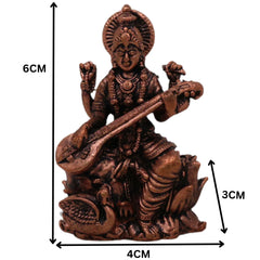 Copper Saraswati Idol Sharada Bharati Vani Vagdevi Hamsavahini Taamra Saraswati Murti | Divine Puja Moorti for Home Decor & Temple Sculpture, Brown, 2.5 Inch, 1 Piece