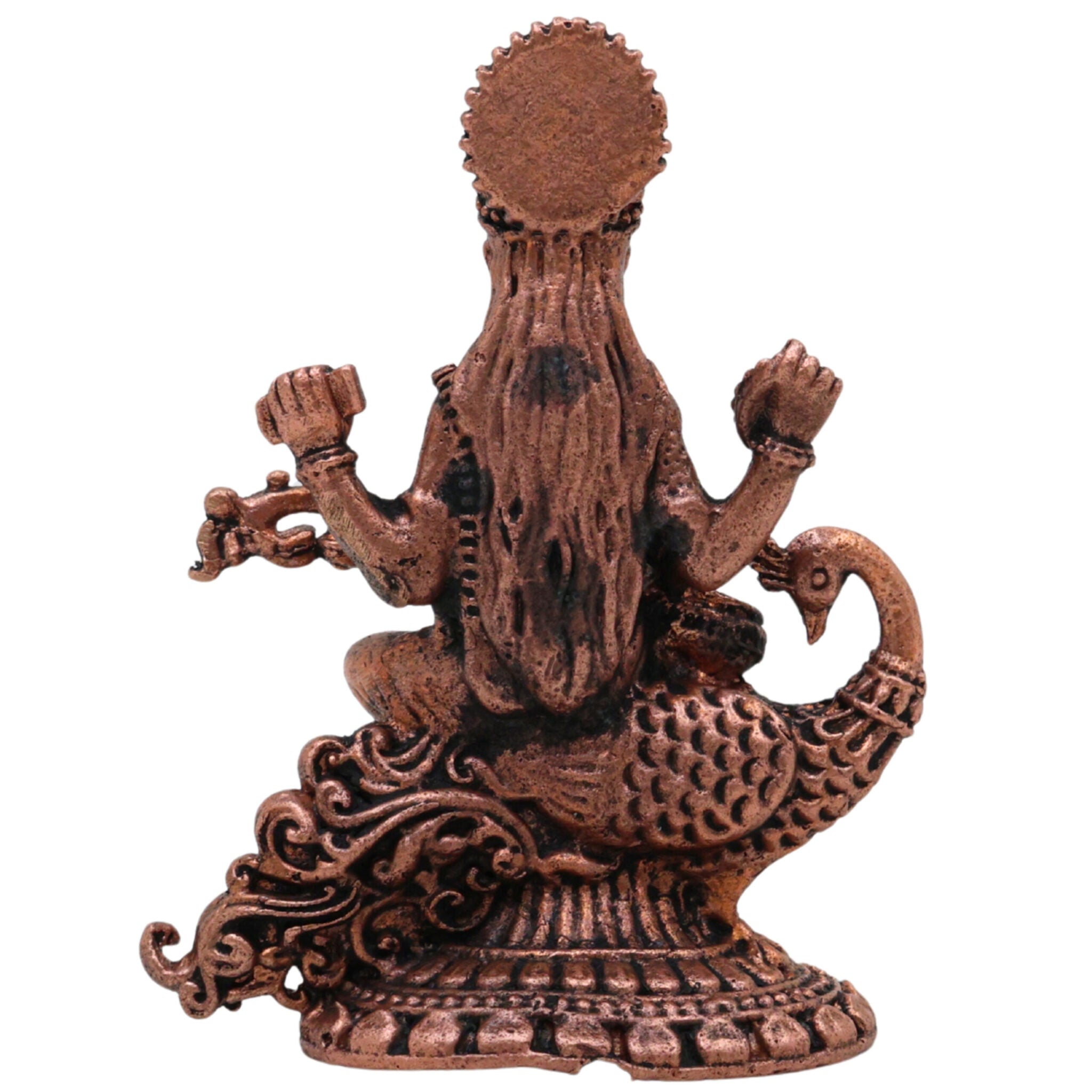 Copper Saraswati Idol, Handcrafted Maa Saraswati Vagdevi Veenapani Sharada Devi Tamraloha Murti for Home Pooja & Decor, Brown, 2.5 Inch, 1 Piece