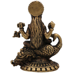 Brass Saraswati Idol, Handcrafted Peetal Sharada Devi Murti, Vagdevi Moorthi, Bharati Hamsavahini Statue, Kalaivani Brass Figurine for Pooja, Home Decor & Gift, Gold, 2.5 Inch, 1 Piece