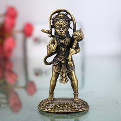 Brass Hanuman Idol, Pavanputra Anjaneya Murti, Bajrangbali Maruti Vigraha, Sankat Mochan Hanuman Statue, Handcrafted Peetal Pital Ram Bhakt Hanuman Moorti for Pooja Home Temple Décor, Gold, 3 Inch, 1 Piece