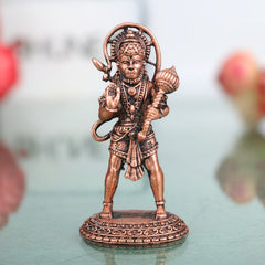 Copper Hanuman Idol, Handcrafted Tamra Anjaneya Murti, Bajrangbali Maruti Ramdoot Vigraham for Pooja, Home Decor & Spiritual Gifts, Brown, 3 Inch, 1 Piece