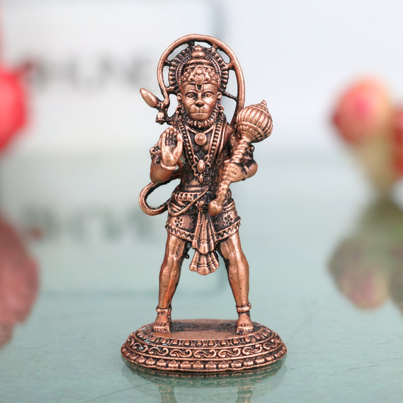 Copper Hanuman Idol, Handcrafted Tamra Anjaneya Murti, Bajrangbali Maruti Ramdoot Vigraham for Pooja, Home Decor & Spiritual Gifts, Brown, 3 Inch, 1 Piece
