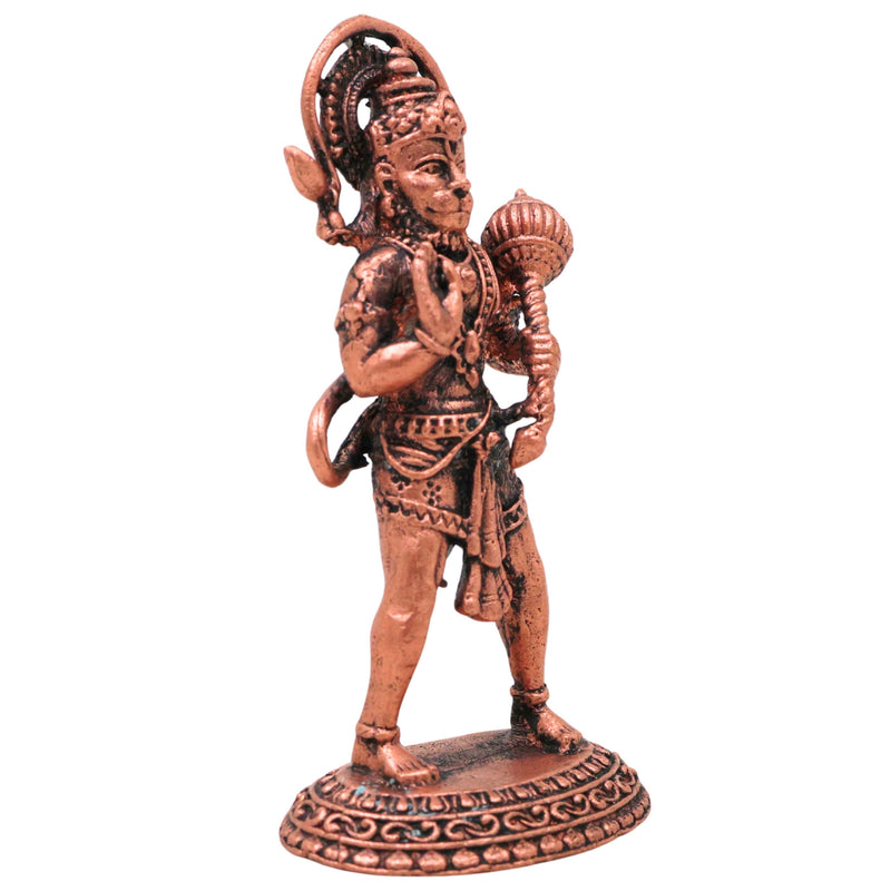 Copper Hanuman Idol, Handcrafted Tamra Anjaneya Murti, Bajrangbali Maruti Ramdoot Vigraham for Pooja, Home Decor & Spiritual Gifts, Brown, 3 Inch, 1 Piece