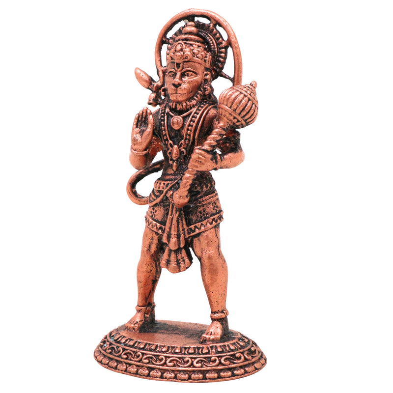 Copper Hanuman Idol, Handcrafted Tamra Anjaneya Murti, Bajrangbali Maruti Ramdoot Vigraham for Pooja, Home Decor & Spiritual Gifts, Brown, 3 Inch, 1 Piece