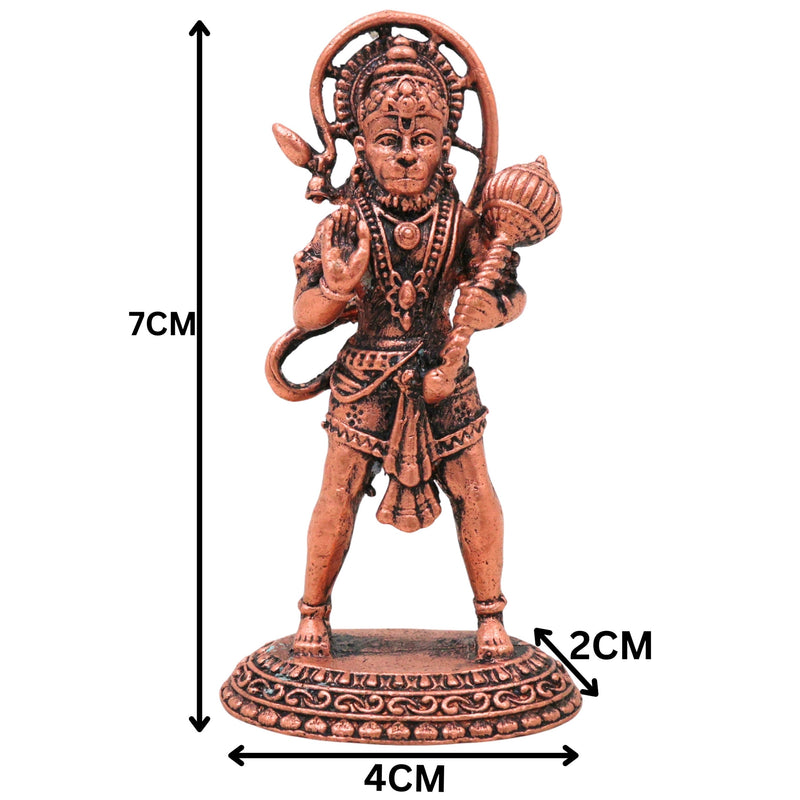 Copper Hanuman Idol, Handcrafted Tamra Anjaneya Murti, Bajrangbali Maruti Ramdoot Vigraham for Pooja, Home Decor & Spiritual Gifts, Brown, 3 Inch, 1 Piece