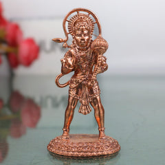 Copper Hanuman Idol, Handcrafted Tamra Anjaneya Murti, Bajrangbali Maruti Vayuputra Vigraham for Pooja Home Decor & Gifts, Brown, 3 Inch, 1 Piece
