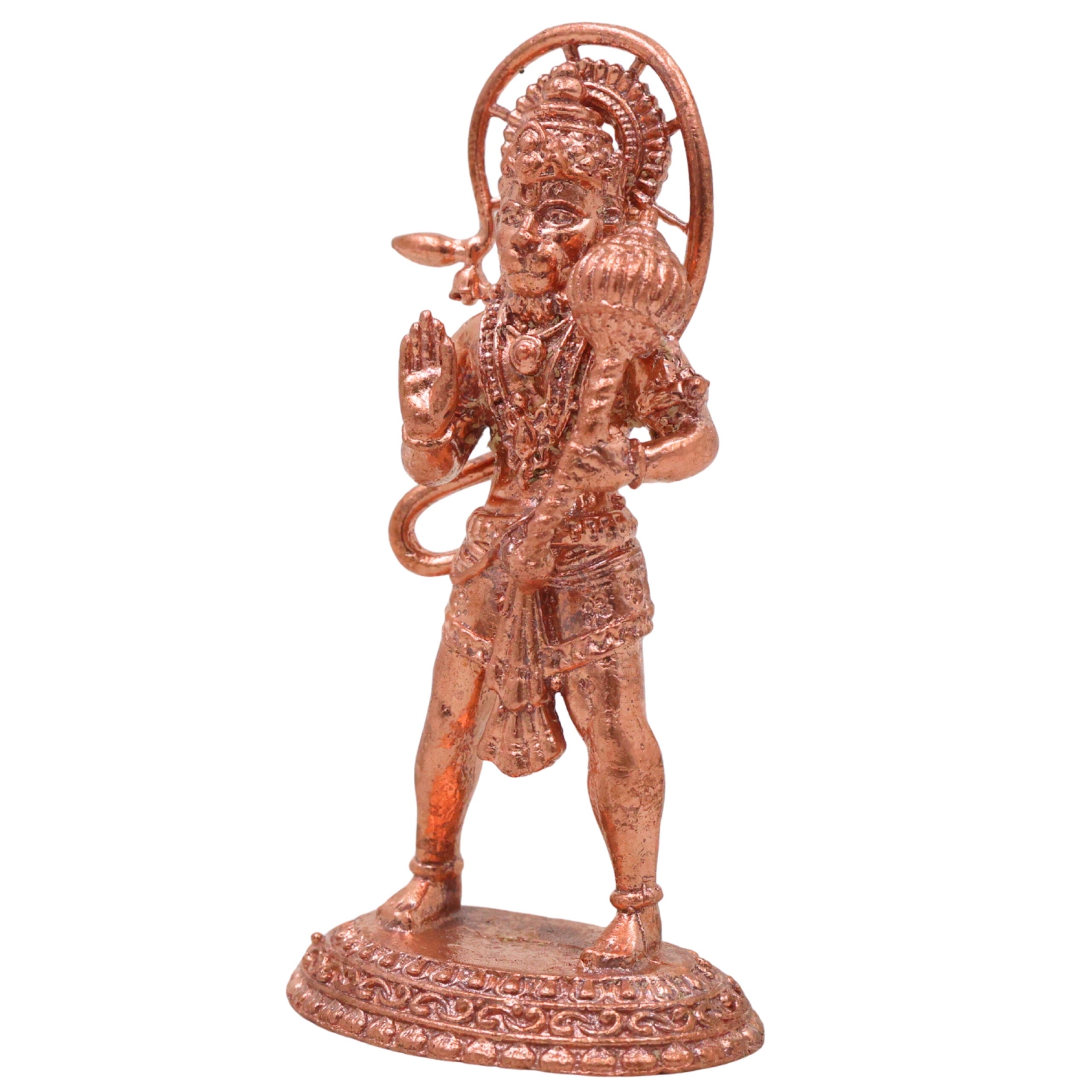 Copper Hanuman Idol, Handcrafted Tamra Anjaneya Murti, Bajrangbali Maruti Vayuputra Vigraham for Pooja Home Decor & Gifts, Brown, 3 Inch, 1 Piece