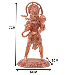 Copper Hanuman Idol, Handcrafted Tamra Anjaneya Murti, Bajrangbali Maruti Vayuputra Vigraham for Pooja Home Decor & Gifts, Brown, 3 Inch, 1 Piece