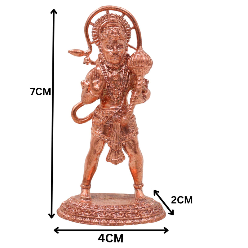 Copper Hanuman Idol, Handcrafted Tamra Anjaneya Murti, Bajrangbali Maruti Vayuputra Vigraham for Pooja Home Decor & Gifts, Brown, 3 Inch, 1 Piece