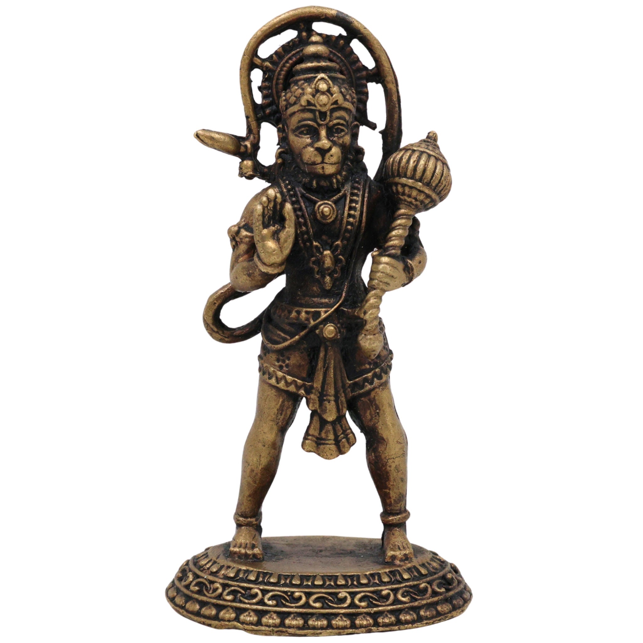 Brass Hanuman Idol, Pavanputra Anjaneya Murti, Bajrangbali Maruti Vigraha, Sankat Mochan Hanuman Statue, Handcrafted Peetal Pital Ram Bhakt Hanuman Moorti for Pooja Home Temple Décor, Gold, 3 Inch, 1 Piece