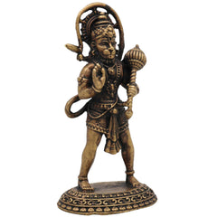 Brass Hanuman Idol, Pavanputra Anjaneya Murti, Bajrangbali Maruti Vigraha, Sankat Mochan Hanuman Statue, Handcrafted Peetal Pital Ram Bhakt Hanuman Moorti for Pooja Home Temple Décor, Gold, 3 Inch, 1 Piece