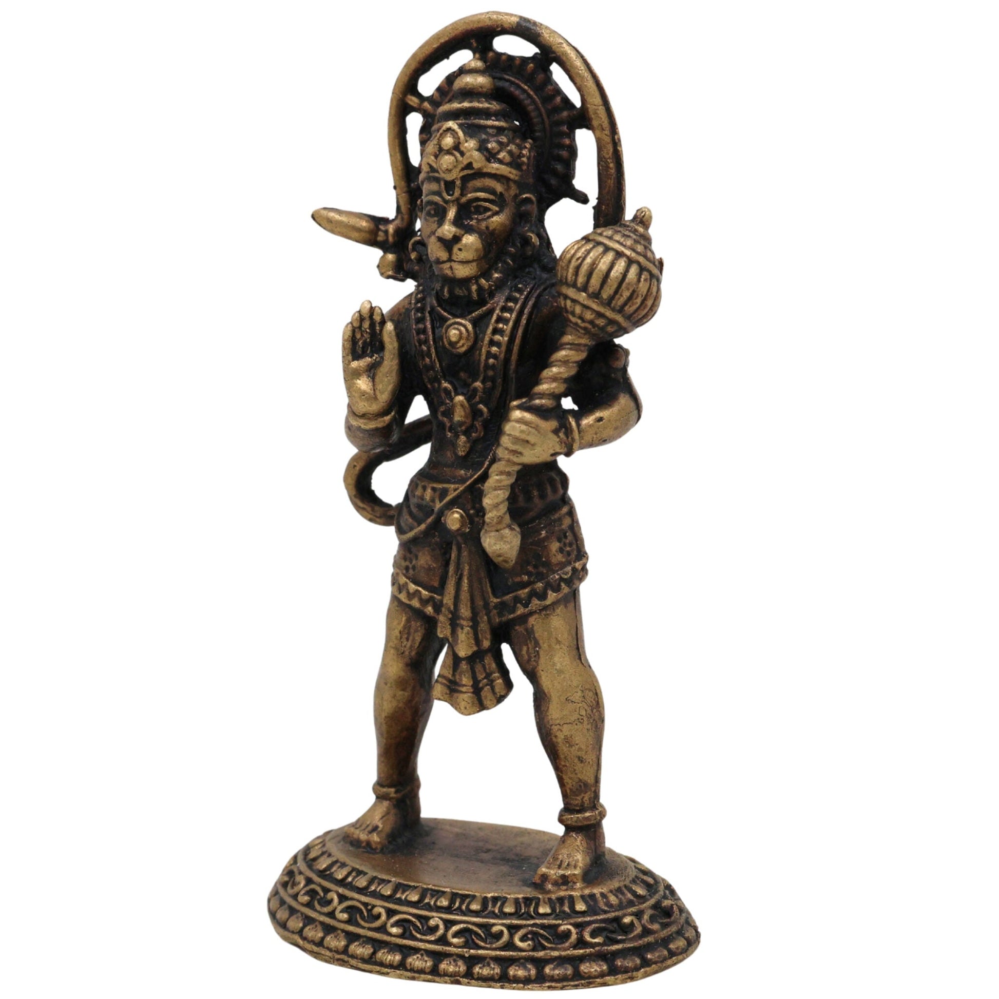 Brass Hanuman Idol, Pavanputra Anjaneya Murti, Bajrangbali Maruti Vigraha, Sankat Mochan Hanuman Statue, Handcrafted Peetal Pital Ram Bhakt Hanuman Moorti for Pooja Home Temple Décor, Gold, 3 Inch, 1 Piece